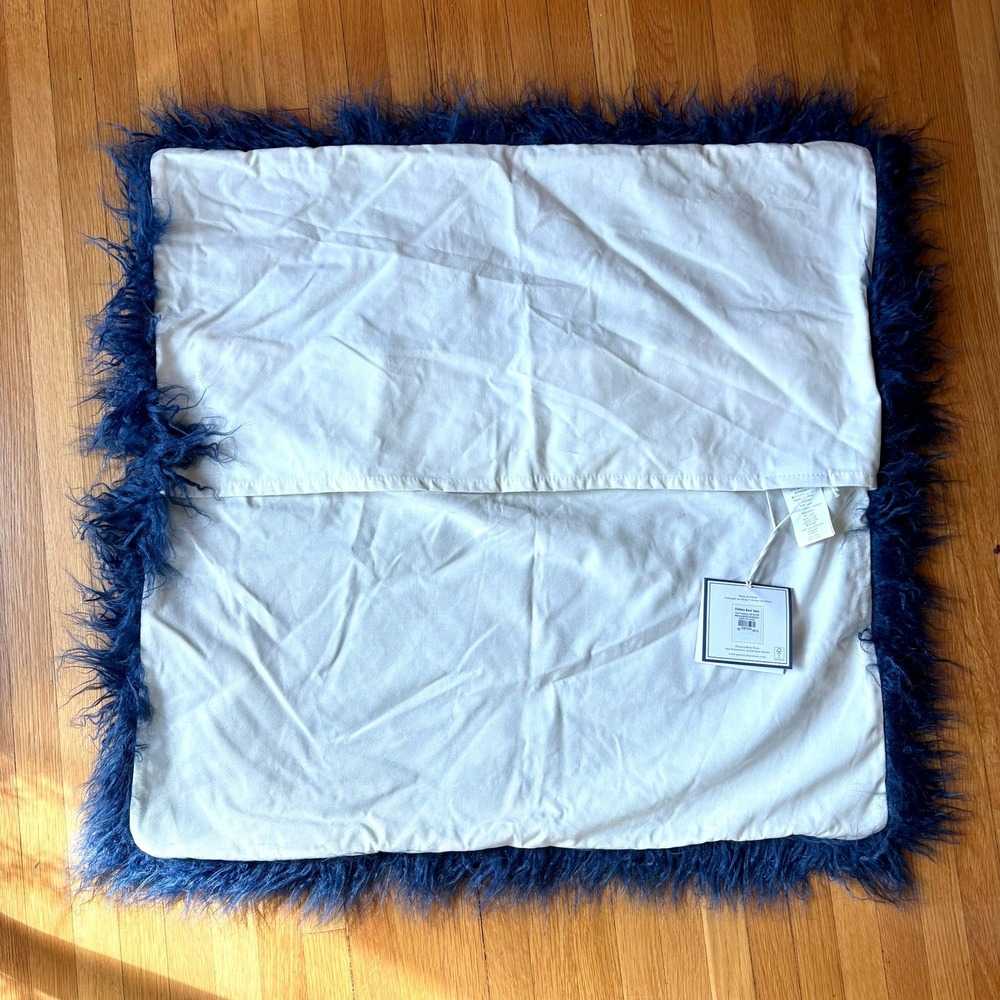 NEW Pottery Barn Dorm Mongolian Faux Fur Pillow Cover Navy Blue 26" Sq #2967A - Picture 4 of 7
